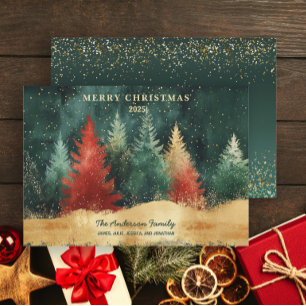 Eleganter Luxus Green Gold Red Christmas Tree Feiertagskarte