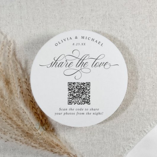 Eleganter Luxus-Hochzeitsfoto-Sharing-QR-Code Runder Pappuntersetzer