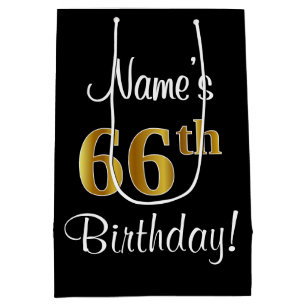 Eleganter Luxus, Imitate Gold Look 66. Geburtstag Mittlere Geschenktüte