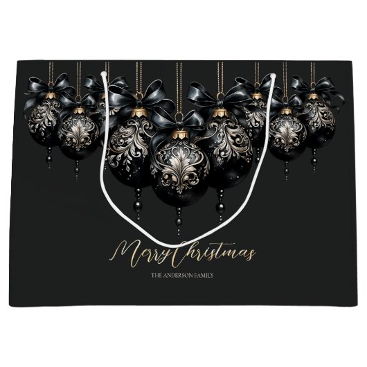Eleganter Luxus in schwarz und gold baubles Weihna Große Geschenktüte (Vorderseite)