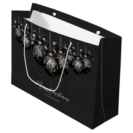 Eleganter Luxus in schwarz und gold baubles Weihna Große Geschenktüte (Vorderseite Schrägansicht)