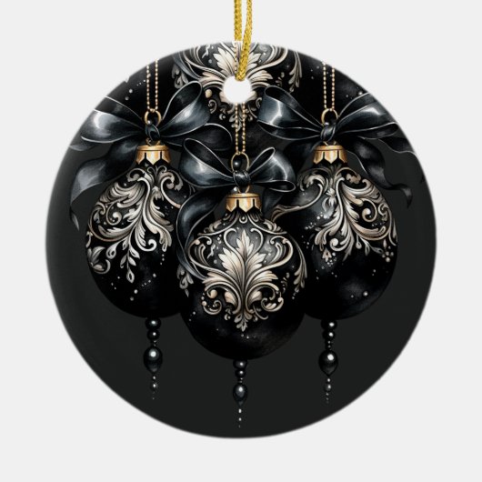Eleganter Luxus in schwarz und gold baubles Weihna Keramik Ornament (Vorne)