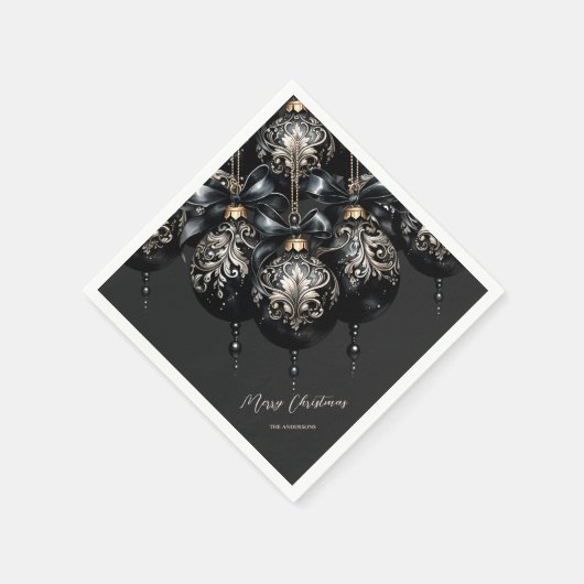 Eleganter Luxus in schwarz und gold baubles Weihna Serviette (Ecke)
