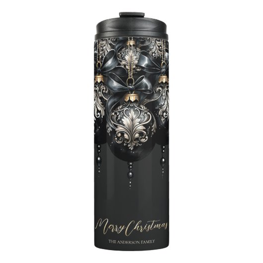 Eleganter Luxus in schwarz und gold baubles Weihna Thermosbecher (Vorderseite)