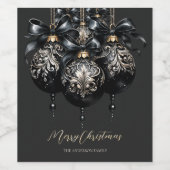 Eleganter Luxus in schwarz und gold baubles Weihna Weinetikett (Einzelnes Label)