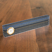 Eleganter Luxus Leather Look Blue Black Namensplakette (Seite)