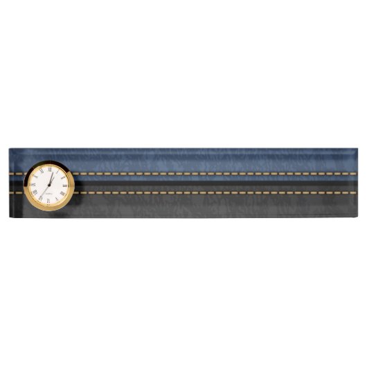 Eleganter Luxus Leather Look Blue Black Namensplakette (Vorderseite)