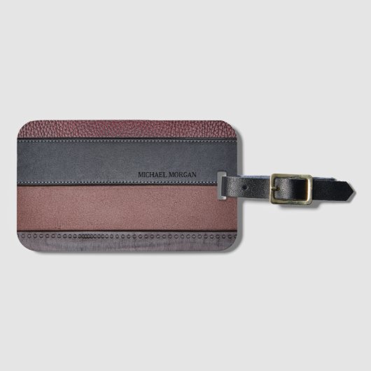 Eleganter Luxus Leather Look Brown Black Gepäckanhänger (Vorderseite (Horizontal))