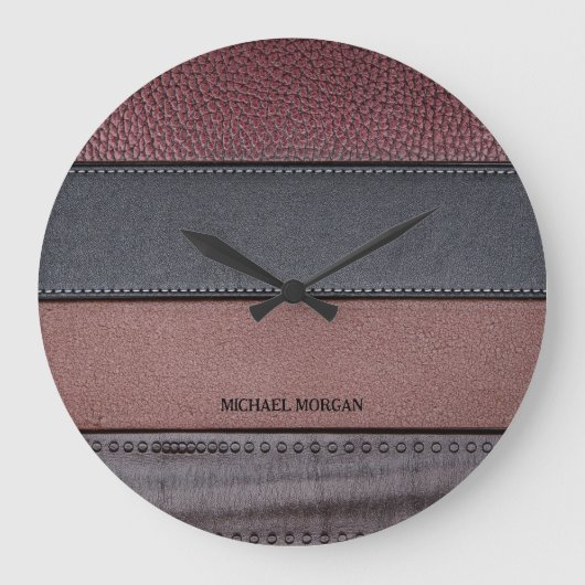 Eleganter Luxus Leather Look Brown Black Große Wanduhr (Vorderseite)