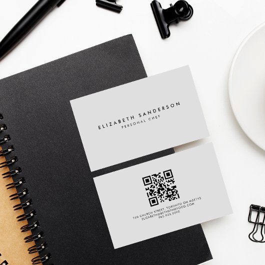 Eleganter Luxus Minimal Grau QR CODE Visitenkarte