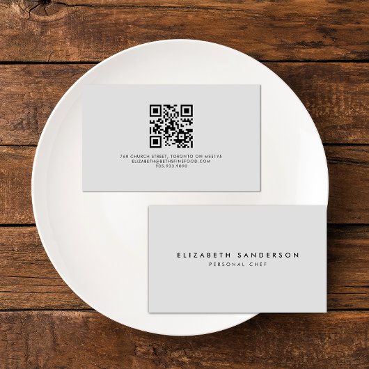Eleganter Luxus Minimal Grau QR CODE Visitenkarte