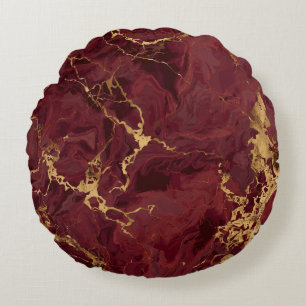 Eleganter Luxus Moderne Burgunder Gold Marmor Rundes Kissen