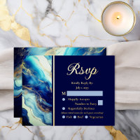 Eleganter Luxus Navy Blau Gold Marmor Hochzeit RSV