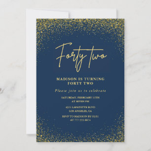 Eleganter Luxus Navy Gold Glitter 42. Geburtstag Einladung
