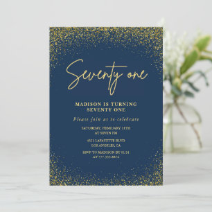 Eleganter Luxus Navy Gold Glitter 71. Geburtstag Einladung