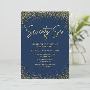 Eleganter Luxus Navy Gold Glitter 76. Geburtstag Einladung