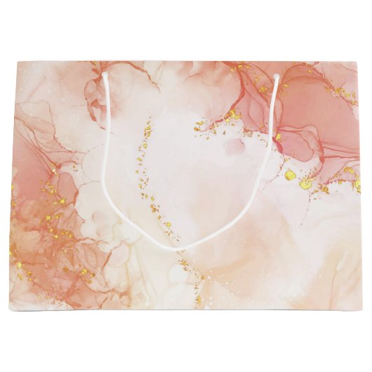 Eleganter Luxus-Peach-and-Gold-Marmoreffekt Große Geschenktüte (Vorderseite)