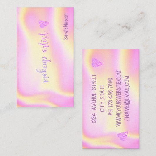 Eleganter Luxus Pink Sweet Holographi Business Car Visitenkarte (Vorne/Hinten)