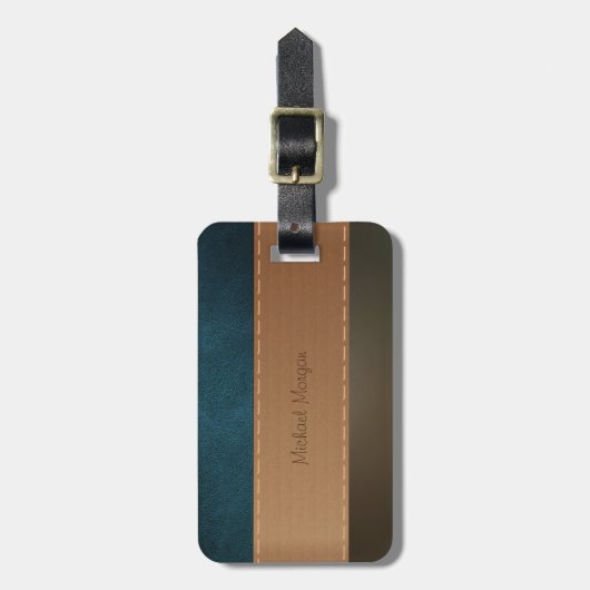 Eleganter Luxus, Retro, Streifen grüner Leder Gepäckanhänger (Vorderseite vertikal)