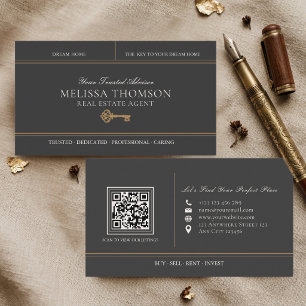 Eleganter Luxus Schwarz Gold Immobilien QR-Code Visitenkarte