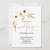 Eleganter Luxus Schwarz-weiße Hochzeit mit Blumen Einladung (Vorderseite)