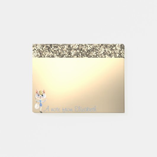 Eleganter Luxus Shiny Gold Glitzer, Kitty Post-it Klebezettel (Vorderseite)