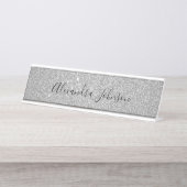 Eleganter Luxus Silberner Glitzer Sparkle Modernst Schreibtischnamensplakette (Vorderseite )