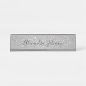 Eleganter Luxus Silberner Glitzer Sparkle Modernst Schreibtischnamensplakette (Vorderseite )