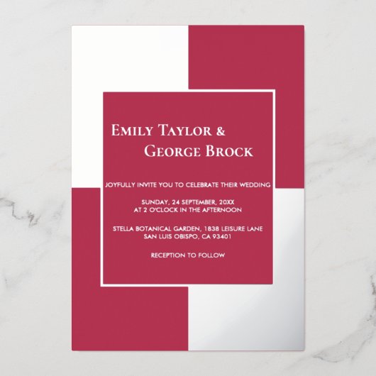 Eleganter Luxus Silver Script Magenta Rahmen Hochz Folieneinladung (Vorderseite)