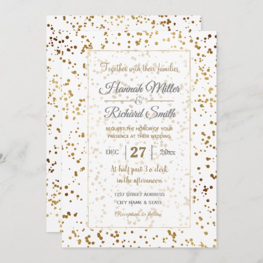 Eleganter Luxus Sparkling Gold Confetti Dots Image Einladung (Vorne/Hinten)