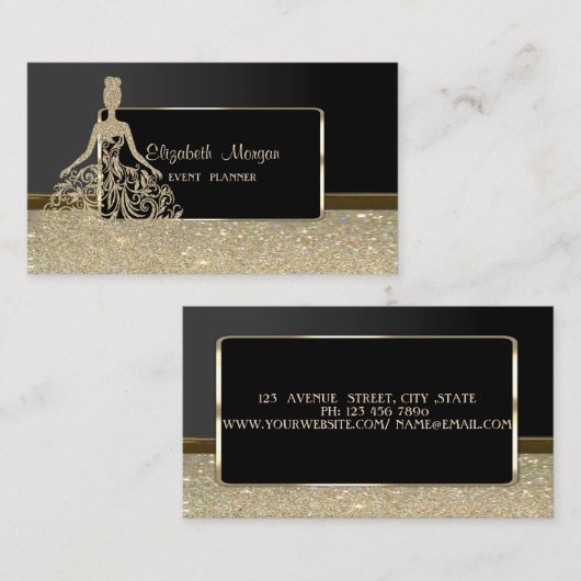 Eleganter Luxus Stilvoll,Imitate Gold Glittery Dre Visitenkarte (Vorne/Hinten)