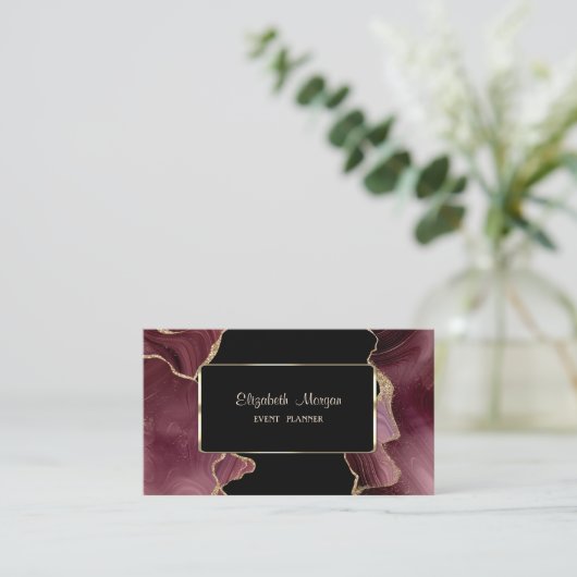Eleganter Luxus Stilvoll, modern, Burgund Agate Visitenkarte (Stehend Vorderseite)