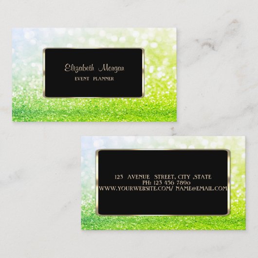 Eleganter Luxus Stilvoll, modern, grüne Glitterie Visitenkarte (Vorne/Hinten)
