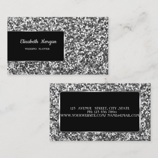 Eleganter Luxus Stilvoller Silberner Glitzer Visitenkarte (Vorne/Hinten)