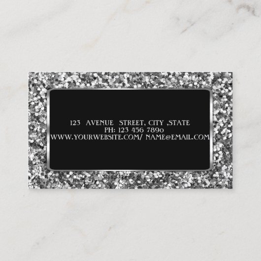 Eleganter Luxus Stilvoller Silberner Glitzer Visitenkarte (Rückseite)