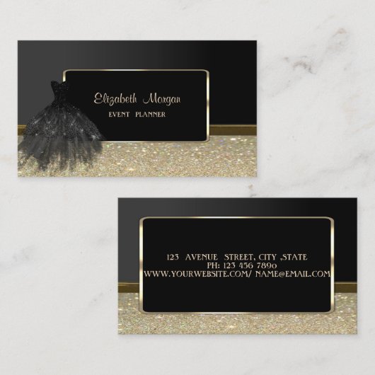 Eleganter Luxus Stilvolles, schwarzes Kleid Visitenkarte (Vorne/Hinten)