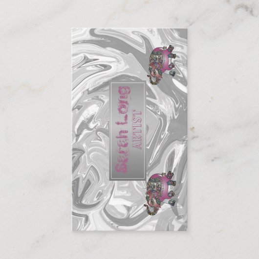 Eleganter Luxus Sweet Silver Marble Elefant Visitenkarte (Vorderseite)