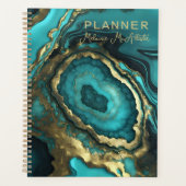 Eleganter Luxus Teal-Achat & Gold-Geode-Marmor Planer (Vorderseite)