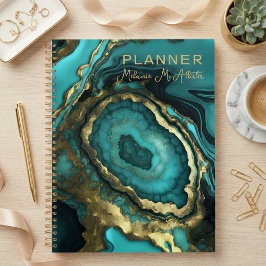 Eleganter Luxus Teal-Achat & Gold-Geode-Marmor Planer