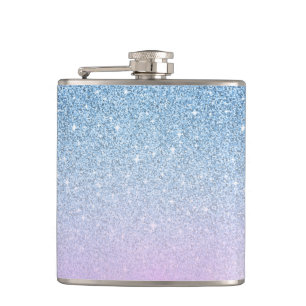 Eleganter Luxus-Unecht-Glitter Blau-Roségold Flachmann