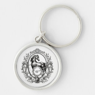 Eleganter Luxus Vintage Pferd Reitsport Monogramm Schlüsselanhänger