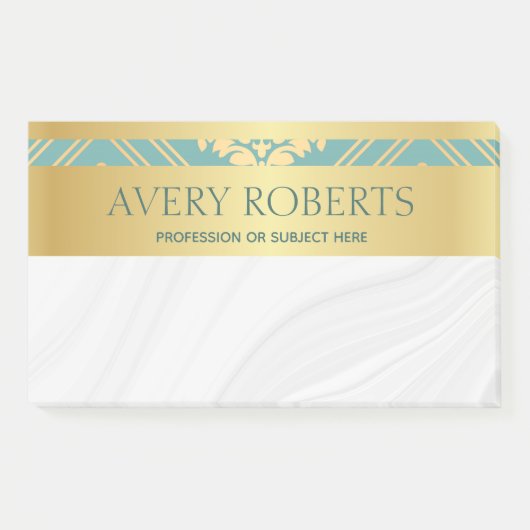 Eleganter Luxus Zyanischer Golddamast Post-it Klebezettel (Vorderseite)