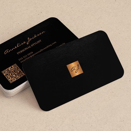 Eleganter Luxusgold-Monogramm QR-Code Visitenkarte