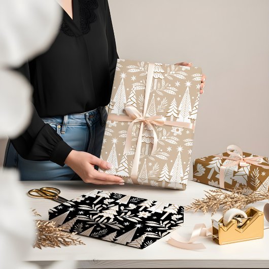 Eleganter Luxusurlaub Evergreen Forest & Floral Geschenkpapier Set