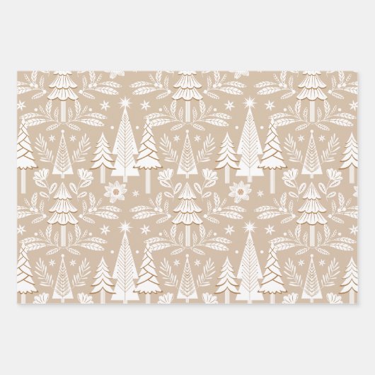 Eleganter Luxusurlaub Evergreen Forest & Floral Geschenkpapier Set (Vorderseite)