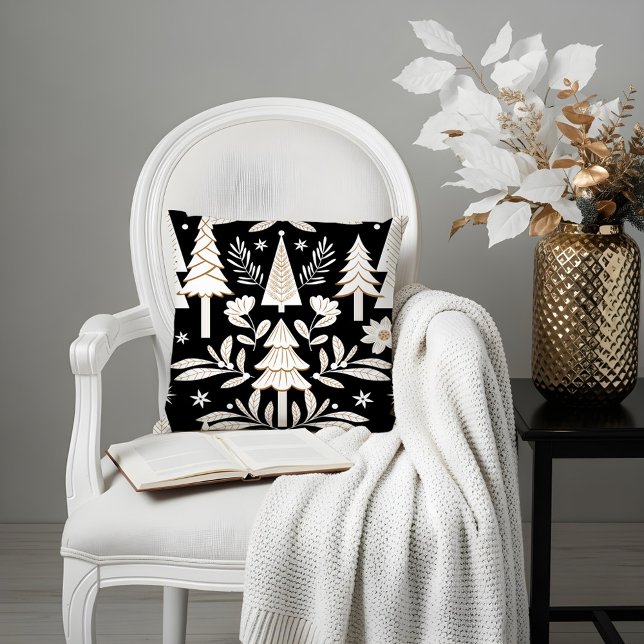 Eleganter Luxusurlaub Evergreen Forest & Floral Kissen (Elegant Luxury Holiday Evergreen Forest & Floral Throw Pillow)