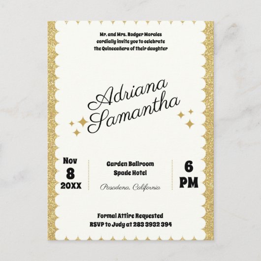 Eleganter, mädchenhafter Geburtstag Einladungspostkarte (Vorderseite)