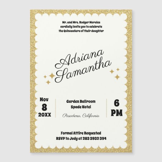 Eleganter, mädchenhafter Geburtstag Magneteinladung (Vorderseite)