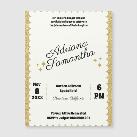 Eleganter, mädchenhafter Geburtstag Magneteinladung (Vorderseite)