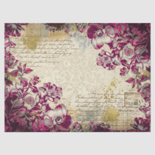Eleganter Magenta-Blumen-Antik-Decoupage-Druck Seidenpapier